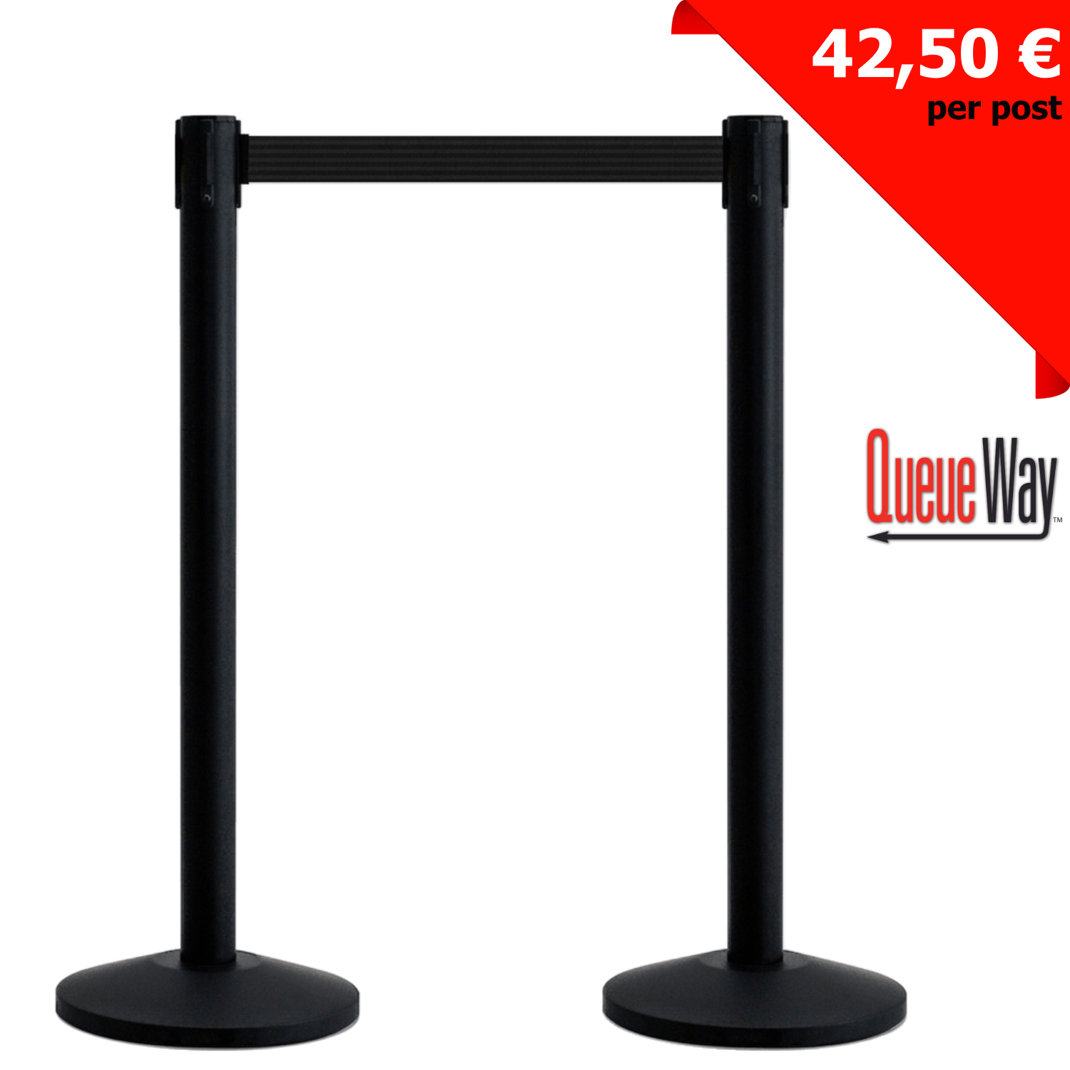 QueueWay® Economy Black Retractable Barriers 2.3m Twin Pack