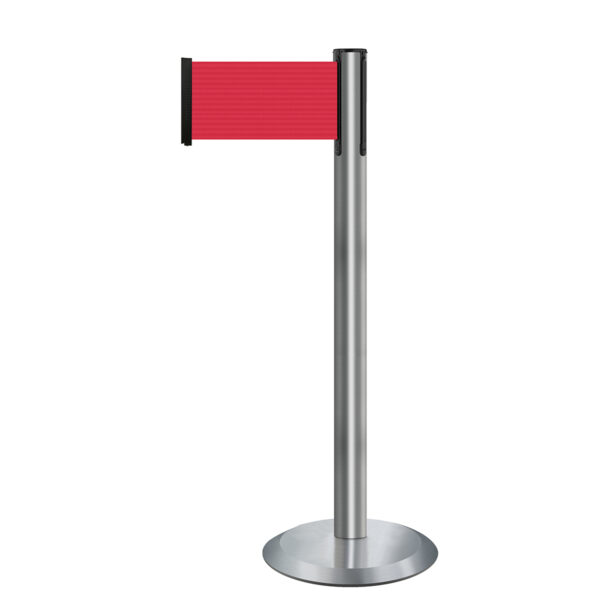 Tensabarrier® Advance Retractable Belt Barrier – Wide Webbing Brushed Stainless Red