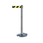 Tensabarrier® Retractable Rollabarrier Post Brushed Stainless Yellow Chevron