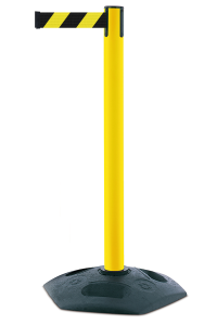 Tensabarrier Facility retractable safety barrier Yellow post, black and yellow webbing, black heavy duty base